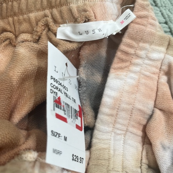 Lush Womens Coral Yell Tie Dye Smocked Waist Jogger Pull On Pants size M - Picture 6 of 6